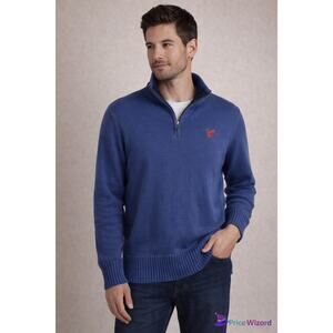 American‎ Eagle Outfitters Blue Quarter Zip Sweater XL Cotton Knit Pullover Men
